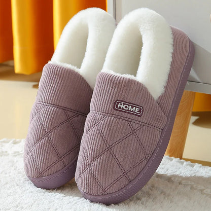Eyriphy Women Plush Lining Slippers Corduroy Indoor Bedroom Slides Memory Foam Fluffy Fuzzy Warm Slippers Female Casual Shoes